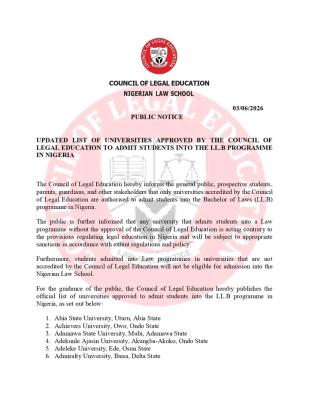 Council of Legal Education releases updated list of approved Law Universities