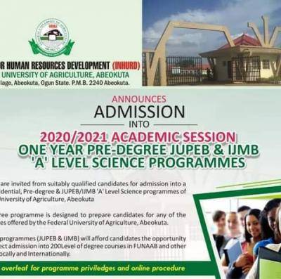 FUNAAB Pre-degree, JUPEB and IJMB admission forms for 2020/2021 session