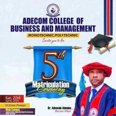 Adecom College of Business & Management notice of 5th matriculation ceremony