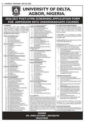 UNIDEL Post-UTME/DE 2026: Cut-off mark, Eligibility and Registration Details