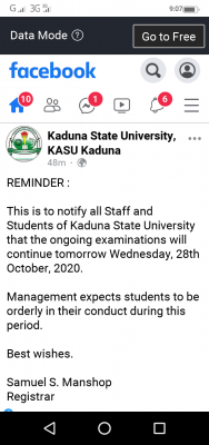 KASU notice on commencement of the earlier suspended semester exam