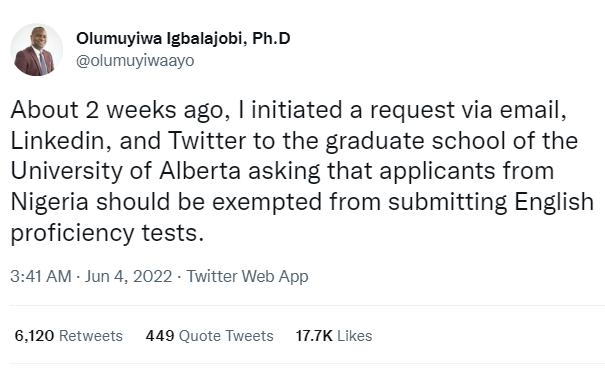 University of Alberta, Canada exempts Nigerian students from writing English proficiency test