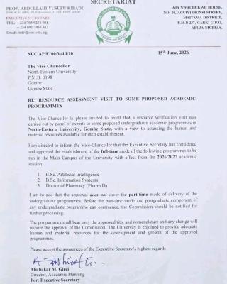 North-Eastern University, Gombe gets NUC's approval for new academic programmes