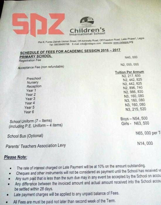 School Charges Preschool and Nursery Students Over 2 Million Naira Per Year- See Cost Break Down