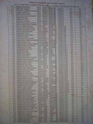 Umaru Ali Shinkafi Polytechnic 2nd Batch Admission List for 2021/2022 Session