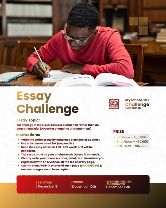 Myschool CBT Essay Challenge – Season 10 Is Here!