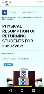 ABUAD notice on physical resumption for returning students, 2020/2021 session
