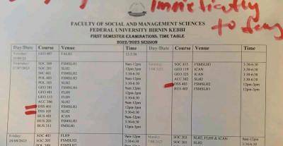 FUBK 1st semester exam timetable, 2022/2023