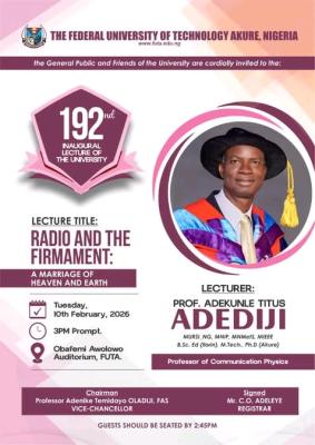 FUTA announces 192nd Inaugural Lecture