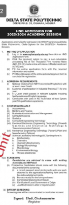 Delta Polytechnic Otefe-oghara HND Admission, 2023/2024