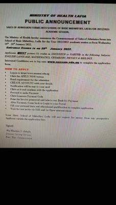 School of Nursing, Lafia Admission 2022/2023