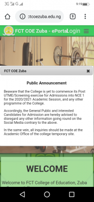 FCT COE Zuba issues a disclaimer notice on 2020 Post-UTME