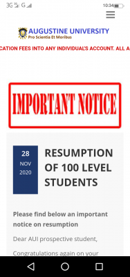 Augustine University registration requirements for 100 level students