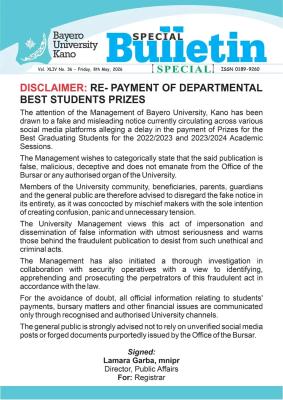 BUK debunks notice on Payment of Departmental Best Student Prizes