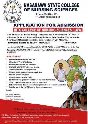 Nasarawa College of Nursing Sciences, Lafia Basic Nursing Admission, 2023/2024