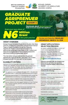 MOUAU announces grant for graduates in the field of Agriculture