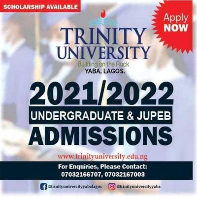 Trinity University JUPEB admission form for 2021/2022 session