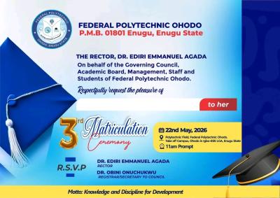 Federal Poly Ohodo announces 3rd Matriculation Ceremony