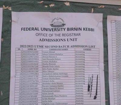 FUBK UTME/DE 2nd batch admission lists, 2022/2023 on school's notice board