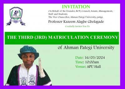 Ahman Pategi University announces 3rd matriculation ceremony