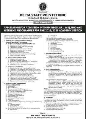 Delta Poly Otefe-oghara Post-UTME 2025: cut-off mark, eligibility and registration details