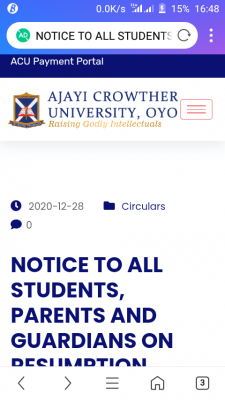Ajayi Crowther University notice on resumption