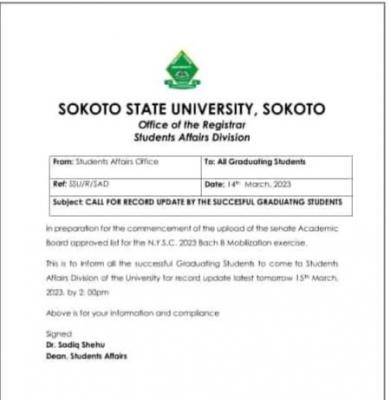 SSU notice to graduating students