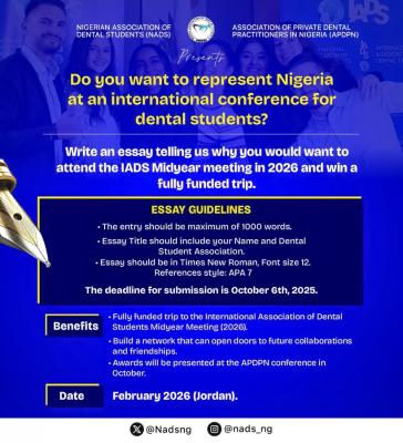 Nigerian Association Of Dental Students (NADS) Essay competition 2025