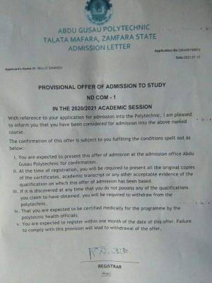 Abdul Gusau Polytechnic 2020/2021 ND admission list
