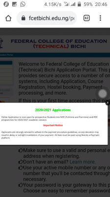 FCET, Bichi admission forms for 2020/2021 session