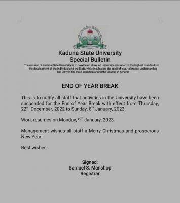 KASU end of the year break