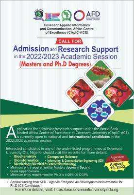 Covenant University 2022/2023 Applied Informatics & Communication Africa Centre of Excellence admission Form