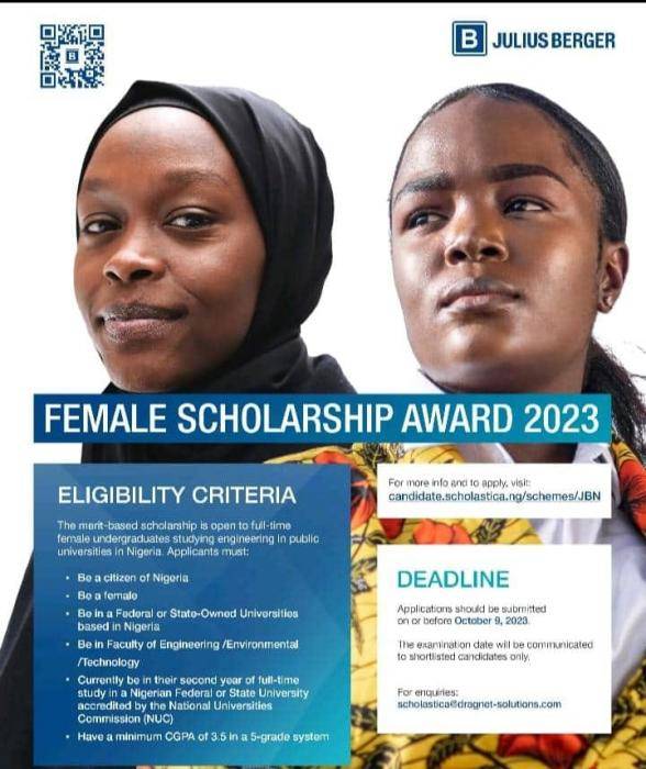 Julius Berger Nigeria Scholarship Scheme for female students, 2023