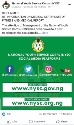 NYSC disclaimer notice to prospective corps members
