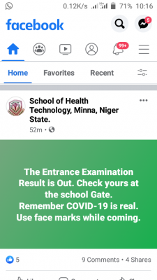 School of Health Technology, Minna entrance exam result, 2020/2021 is out