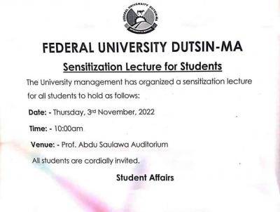 FUDMA announces a sensitization lecture for all students