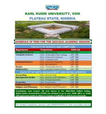 Karl Kumm University school fee schedule for 2022/2023 session
