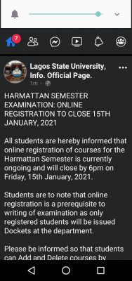LASU notice on online registration deadline for harmattan semester