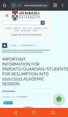 ABUAD important information for parent/guardians and students