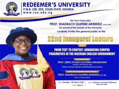 Redeemer's University announces 22nd Inaugural Lecture