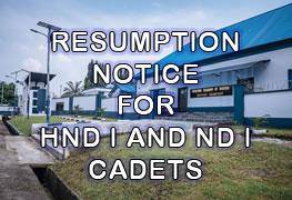 MAN Oron notice on resumption for ND I & HND I cadet students