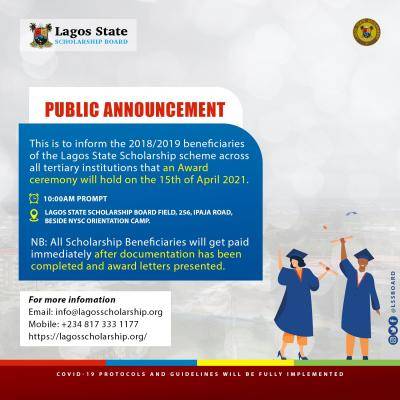 Lagos scholarship board award ceremony for 2018/2019 beneficiaries
