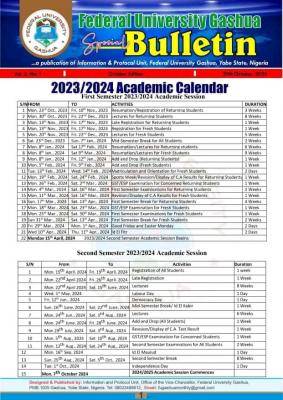 FUGASHUA academic calendar for 2023/2024 Session