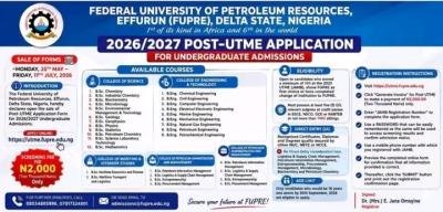 FUPRE Post-UTME/DE 2026: Cut-off mark, Eligibility and Registration Details