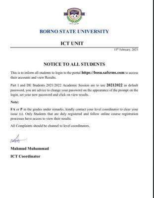 BOSU notice to all students