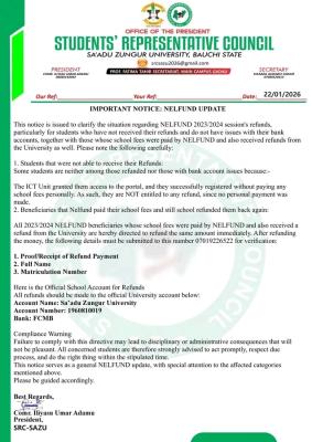 Sa'adu Zungur University update on NELFUND refunds