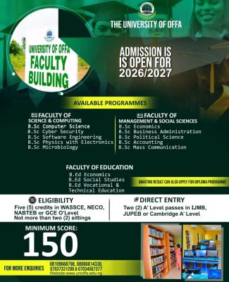UNIOFFA announces undergraduate admissions, 2026/2027