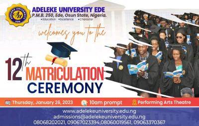 Adeleke University announces 12th Matriculation Ceremony