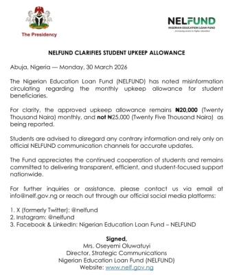 NELFUND clarifies student upkeep allowance