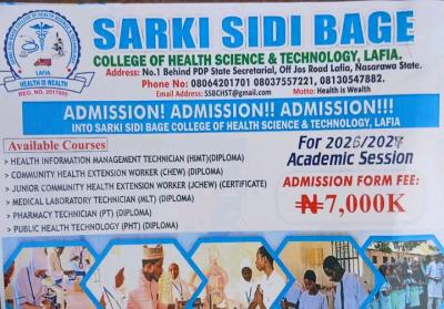 Sarki Sidi Bage College of Health & Tech. announces admission for 2026/2027 session